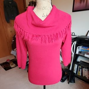 Red fringed cowl neck sweater size Small